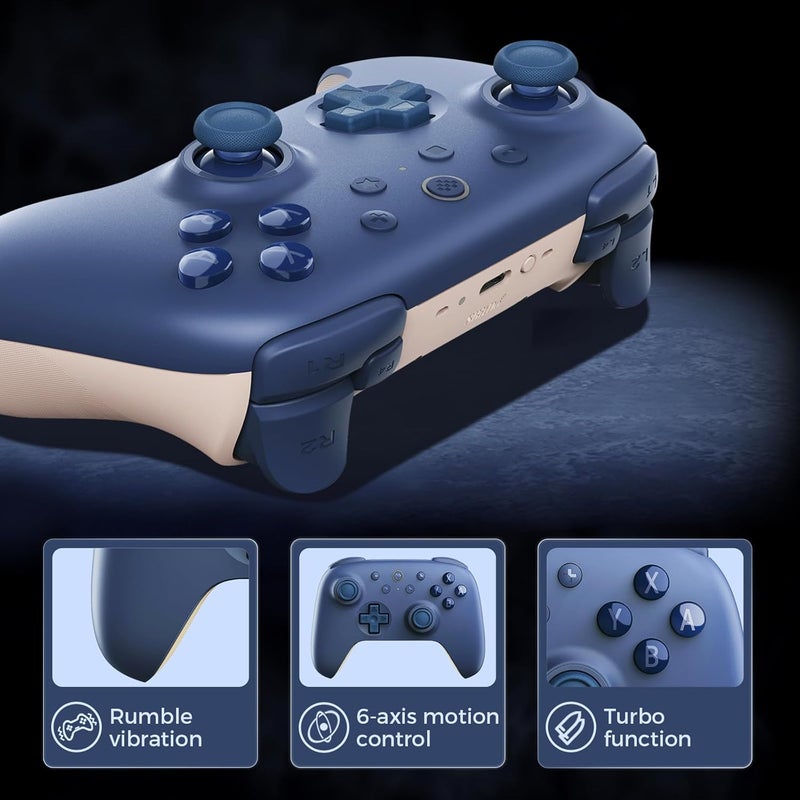 AKNES 8BitDo Ultimate 2C Bluetooth Controller for Switch, Switch 2, Hall Effect Joysticks, Wake-up Switch 1, Non-linear Digital Triggers, Remappable L4/R4 Bumpers, 6-axis Motion Control and Rumble Vibration - Dark Blue - Image 4